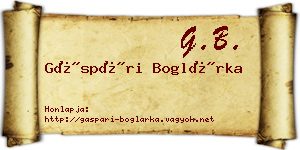 Gáspári Boglárka névjegykártya